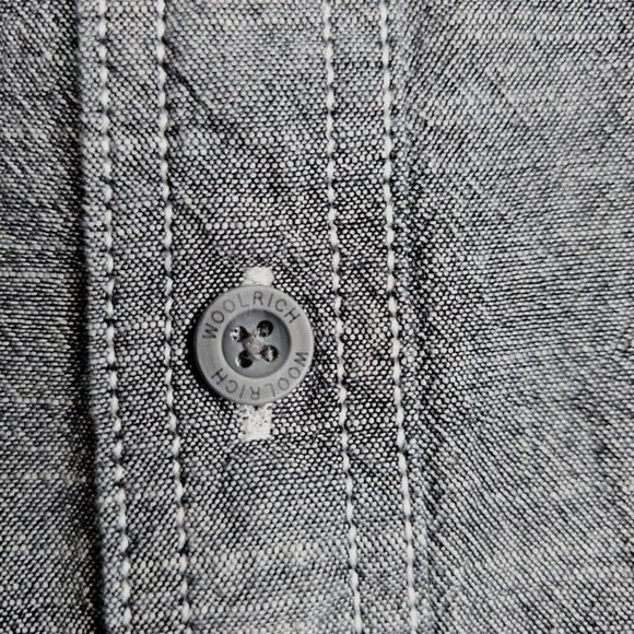 Men's WOOLRICH Button Up Down Shirt GRAY size XXL Cotton Chambray Short Sleeve - Picture 4 of 6